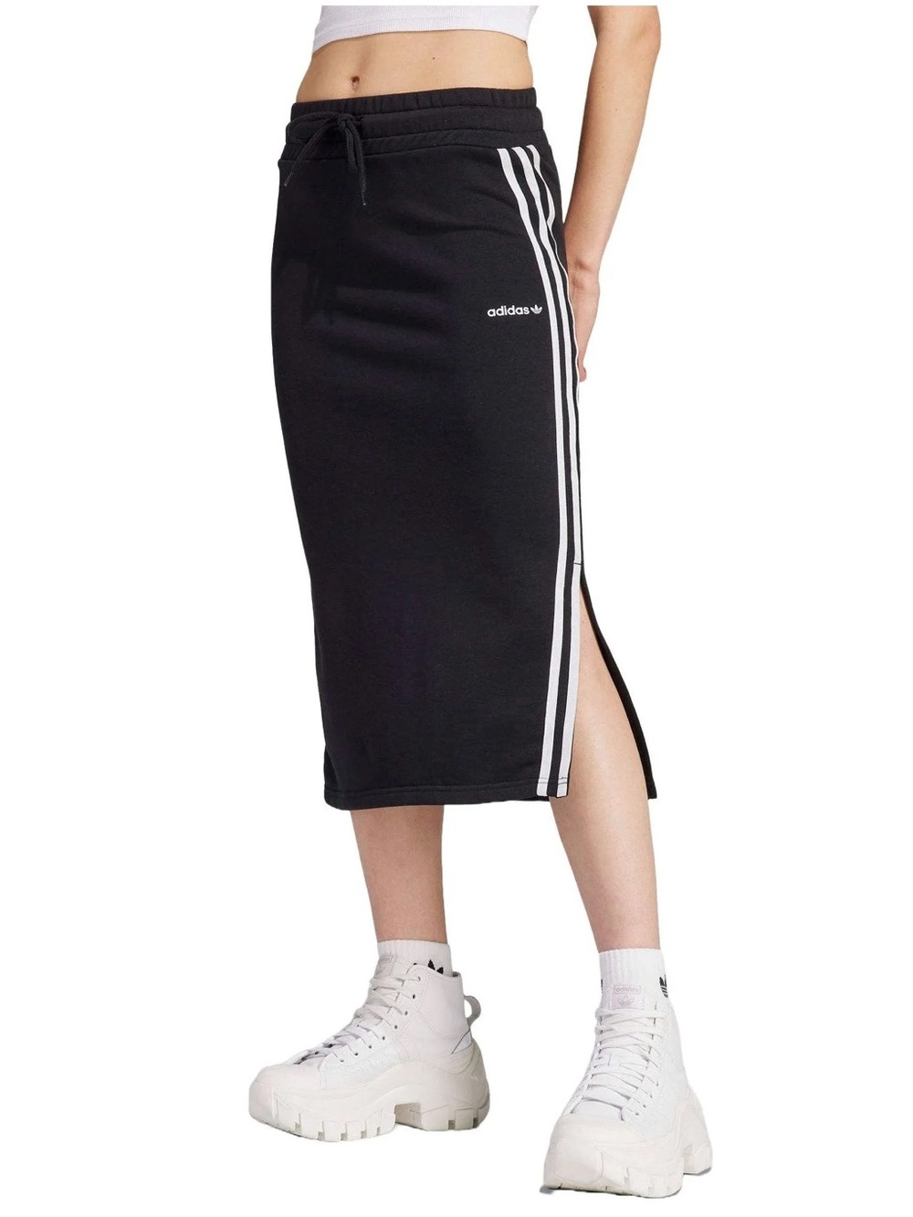 adidas | Originals Adicolor Three Stripes Black White Jersey Knit Midi Skirt